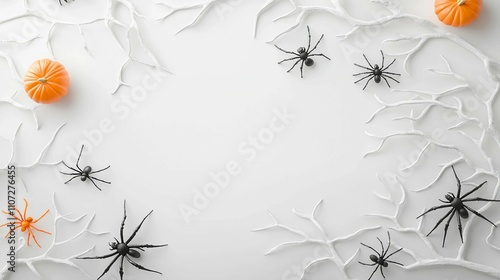 Spider and Pumpkin Halloween Decor on White Background