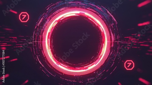 Abstract Glowing Circle with Caution Tape Design photo