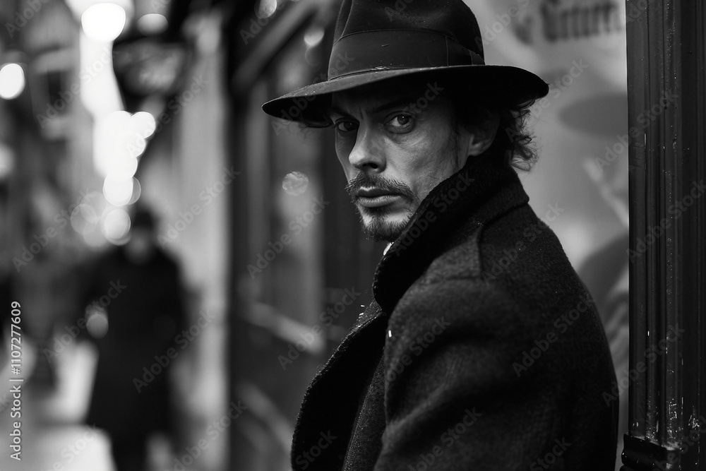Generative AI Portrait of Man in Retro Detective Style, Noir Film Character Look Generative AI Portrait of Man in Retro Detective Style, Noir Film Character Look