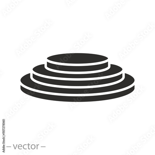 pedestal or platform for award ceremony, winner podium icon, success presentation stage, circular arena, flat vector illustration