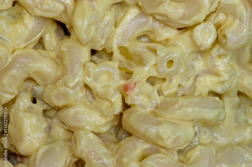 Close up view of macaroni salad Close up view of macaroni salad