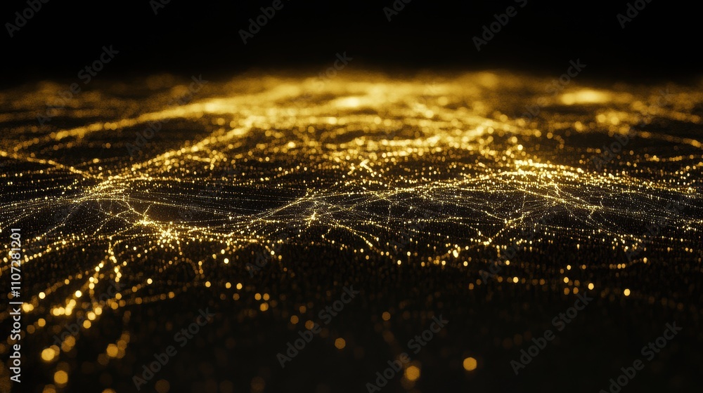 Abstract golden network of interconnected points on a dark background. Abstract golden network of interconnected points on a dark background.