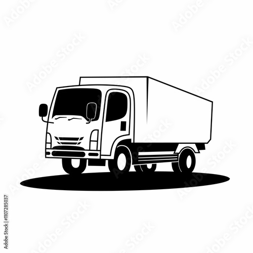 Monochrome vector illustration of a delivery truck, Ideal for transportation, logistics and commercial shipping themes. photo