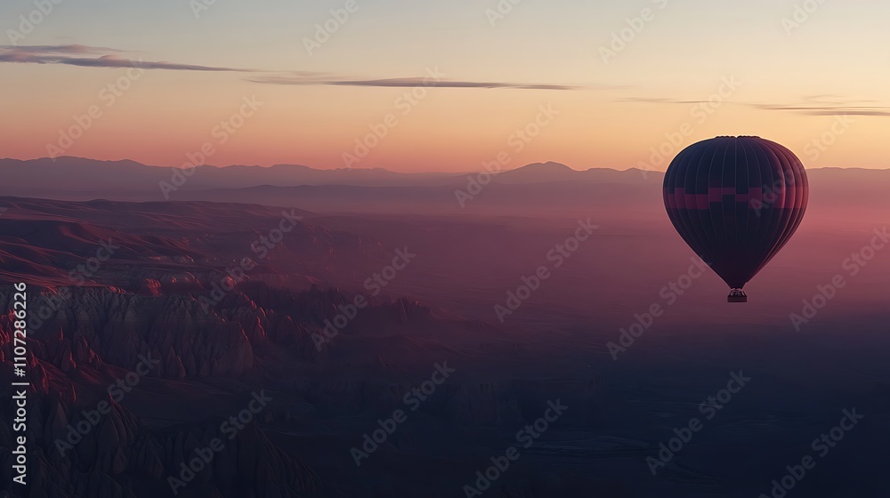 Fototapeta premium Vibrant hot air balloons floating above mountain peaks image