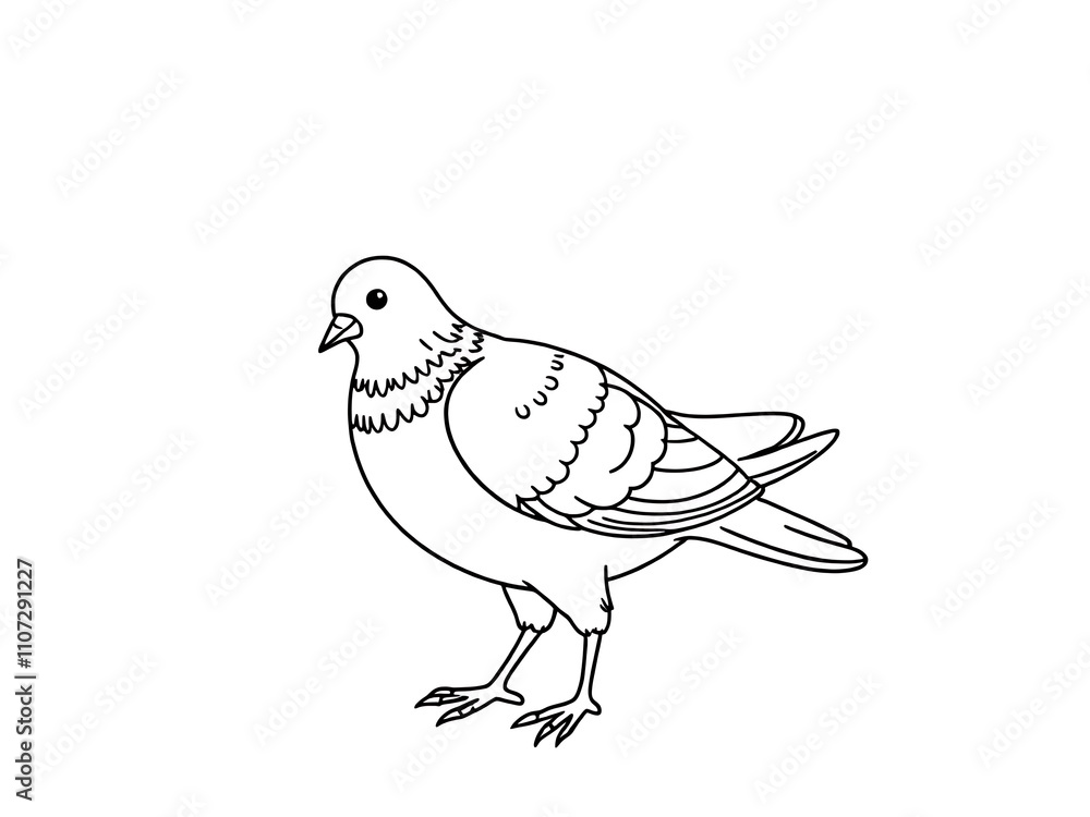 Fototapeta premium Line Art Illustration of a Rock Dove on White Background. AI Generated