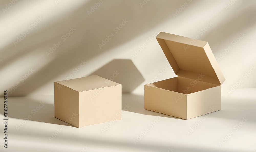 Two Beige Cardboard Boxes Under Soft Light Two Beige Cardboard Boxes Under Soft Light