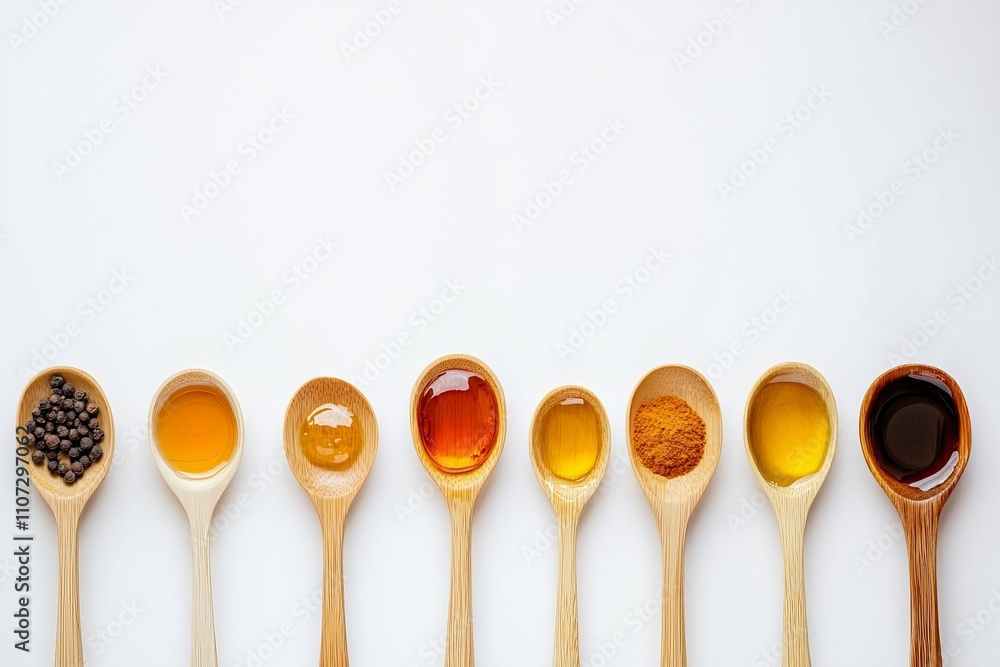 Aromatic Honey and Spice Collection in Wooden Spoons - A Culinary Delight Aromatic Honey and Spice Collection in Wooden Spoons - A Culinary Delight