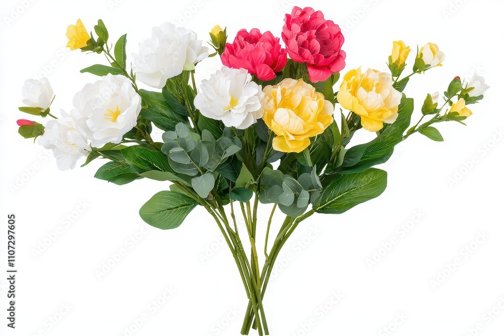 A Vibrant Bouquet of Artificial Flowers Featuring White, Red, Yellow, and Pink Blooms Perfect for Home Decor or Events A Vibrant Bouquet of Artificial Flowers Featuring White, Red, Yellow, and Pink Blooms Perfect for Home Decor or Events