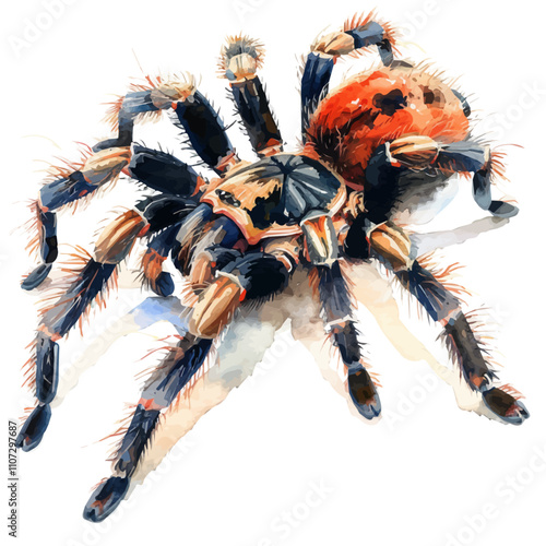 A watercolor vector of Tarantula, isolated on a white background. Tarantula vector.