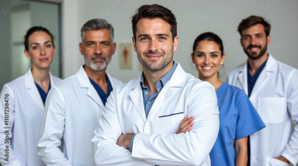 Fototapeta premium Diverse Medical Professionals Smiling Confidently in a Healthcare Setting