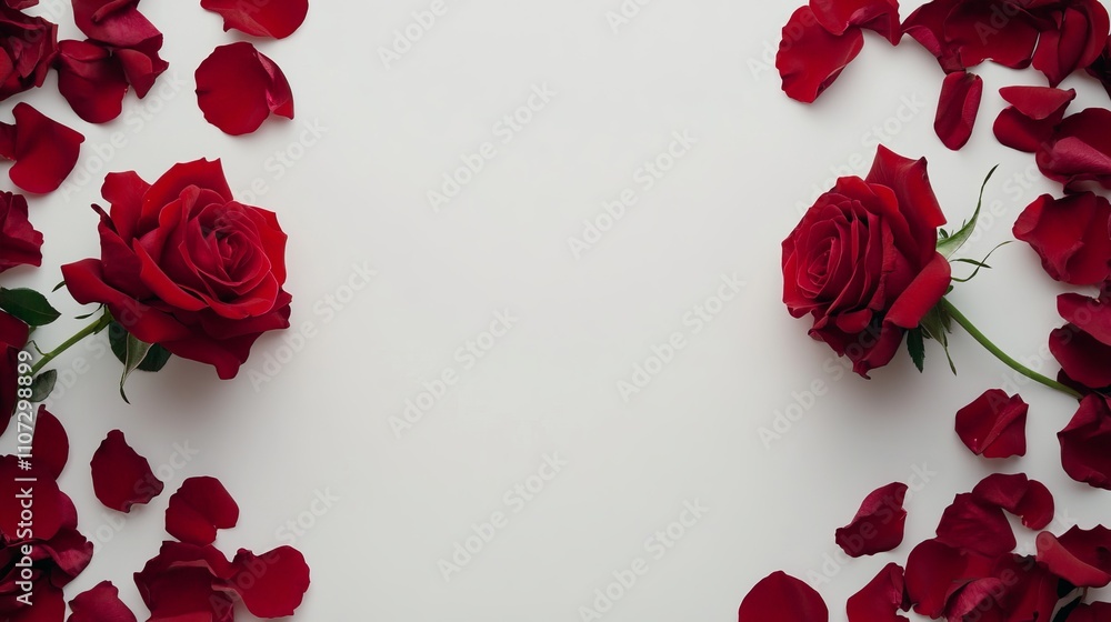 A captivating arrangement of red roses and petals, evoking romance and beauty. A perfect display for a special occasion. A captivating arrangement of red roses and petals, evoking romance and beauty. A perfect display for a special occasion.