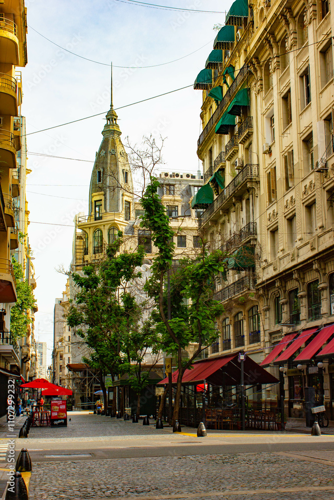 Obraz premium View of the pedestrian touristic street with cafes in the city Buenos-Aires, Argentina