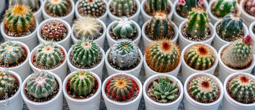 Collection of Diverse Succulents and Cacti in White Pots