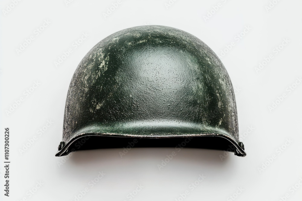 Fototapeta premium A Vintage Military Helmet Displaying Signs of Use and History on a Clean White Background