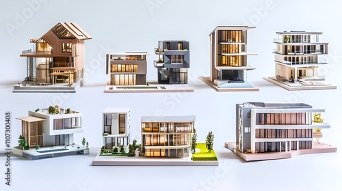 Detailed Collection of Modern Architectural Models Showcasing Innovative Design and Style in a Range of Contemporary Residential Houses and Unique Building Concepts