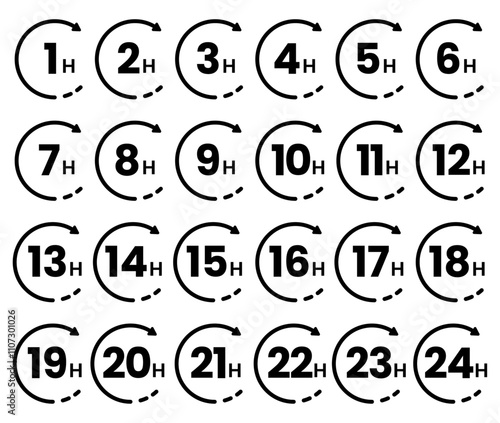Black Hour Duration Icon from 1 Hour to 24 Hour