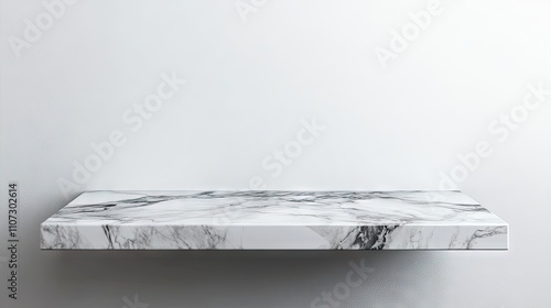 Modern minimalistic floating marble shelf against a blank wall. photo