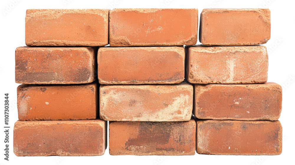 Obraz premium Red bricks on white or transparent background, PNG