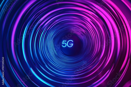 5G technology tunnel with vibrant blue and purple colors illustrating speed and connectivity concepts. Generative AI