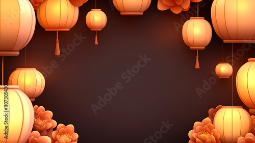 Wallpaper Mural Festive Chinese Lanterns Flowers Mid Autumn Festival Background Torontodigital.ca
