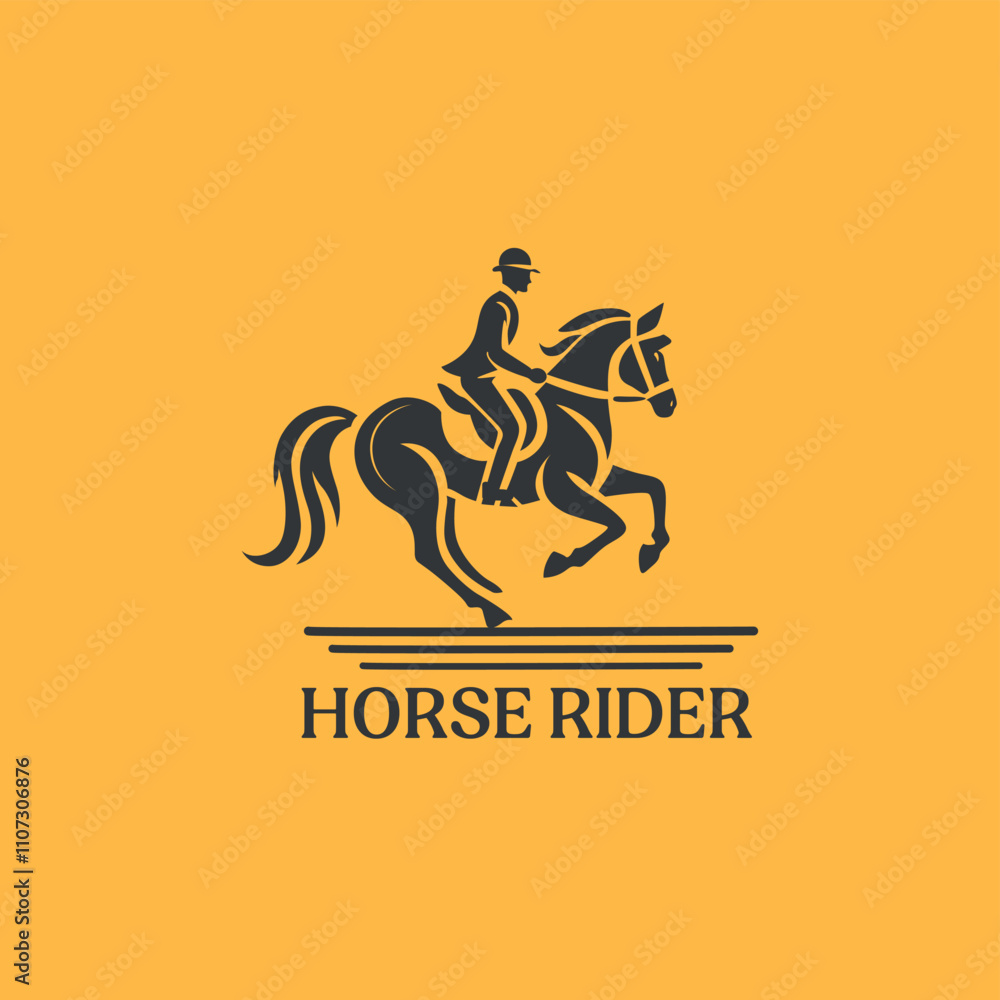 Fototapeta premium Horse rider logo, sleek silhouette, dynamic movement, modern typography.