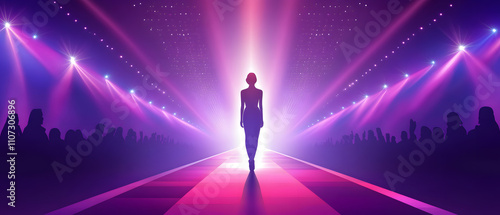 Elegant Fashion Model Walking Runway Spotlight Show