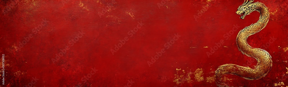 Red Gold Dragon Banner Asian Mythical Creature Chinese New Year Festive Background Red Gold Dragon Banner Asian Mythical Creature Chinese New Year Festive Background