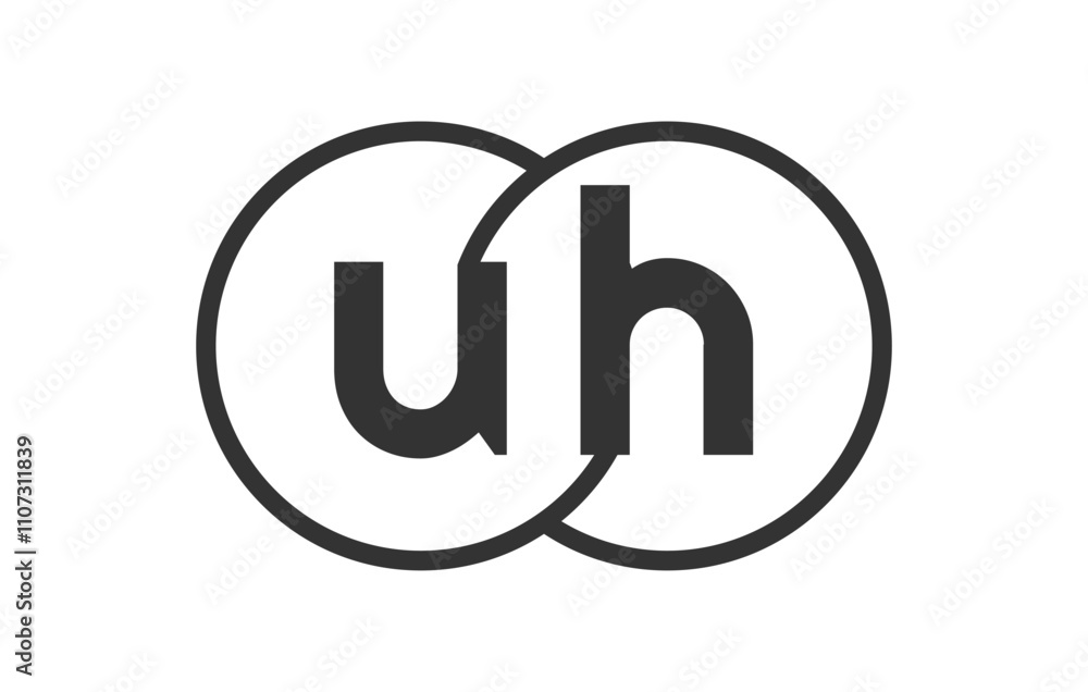 UH business company emblem with outline rounds and letters u h. Logo template of two merged circles for brand identity, logotype. Vector Infinity symbol UH business company emblem with outline rounds and letters u h. Logo template of two merged circles for brand identity, logotype. Vector Infinity symbol