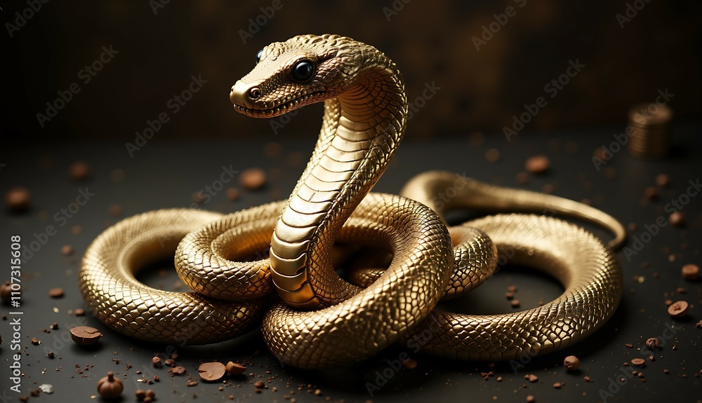 Obraz premium Golden Snake on a Dark Background