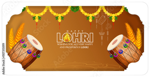 Happy Lohri holiday background for Punjabi festival. Vector illustration	