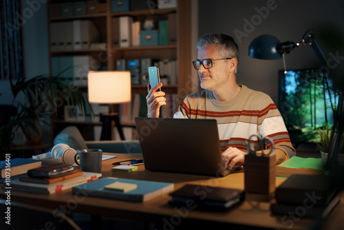 Man getting online on his devices