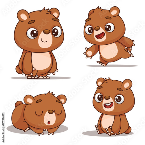 Adorable and cute cartoon bear illustrations are ideal for childrens media, creative projects, and more