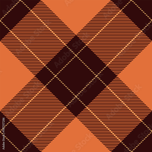 Tidy texture pattern plaid, layered check vector tartan. Herringbone fabric background textile seamless in orange and dark colors.