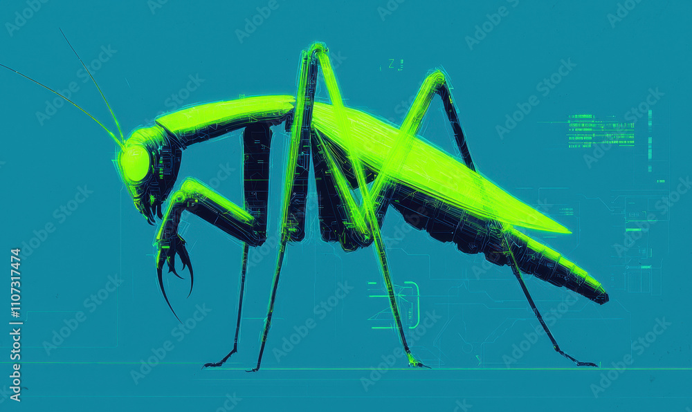 custom made wallpaper toronto digitalFuturistic Cybernetic Insect Design Exploration in Neon Hues: A Visionary Look at Technology and Engineering in Robotics