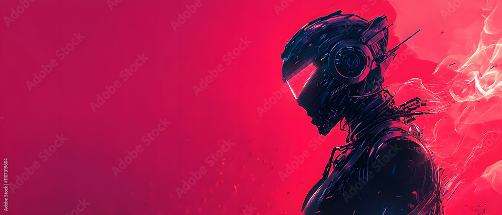 Futuristic Cyborg Silhouette in Vibrant Red Digital Art Futuristic Cyborg Silhouette in Vibrant Red Digital Art