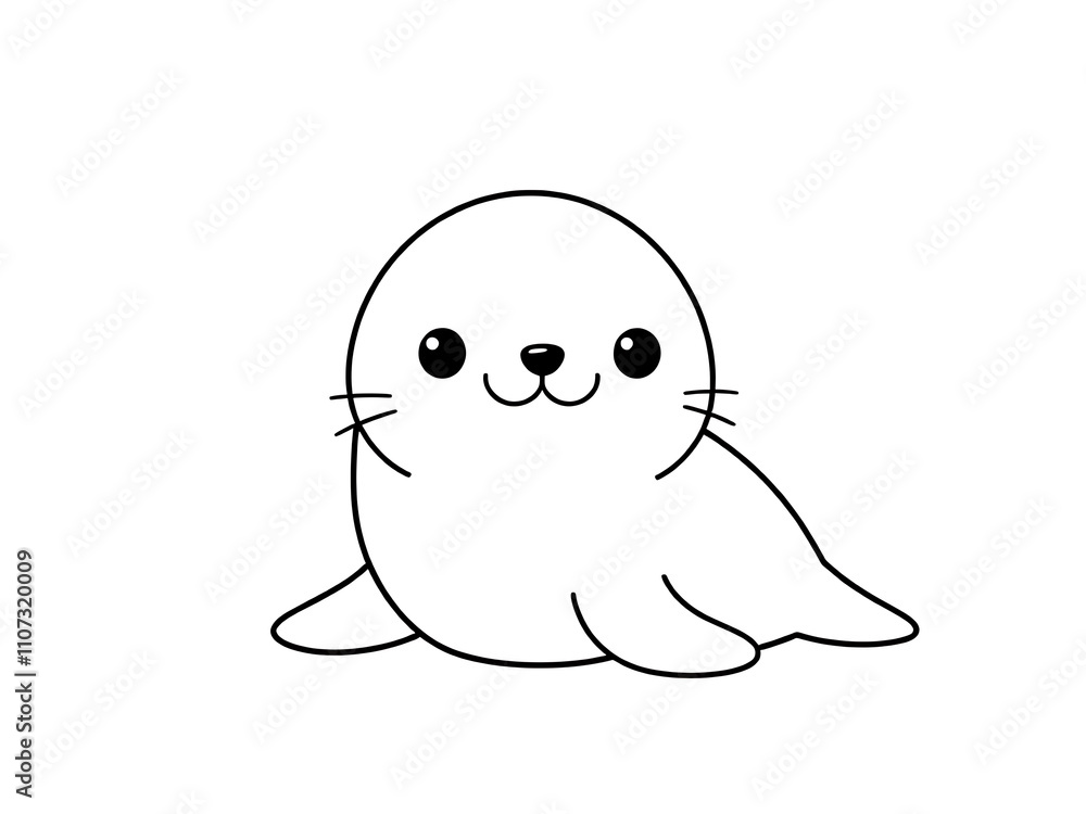 Fototapeta premium Adorable Hand-Drawn Seal Pup Illustration: A Simple Line Art Design. AI Generated