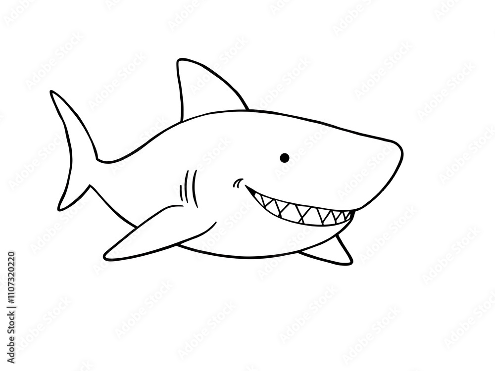 Smiling Shark Hand-Drawn Illustration: Ocean Habitat Coloring Page. AI Generated Smiling Shark Hand-Drawn Illustration: Ocean Habitat Coloring Page. AI Generated