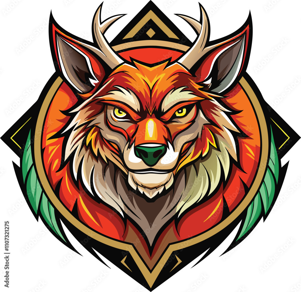 Fototapeta Deer with mountain logo design 