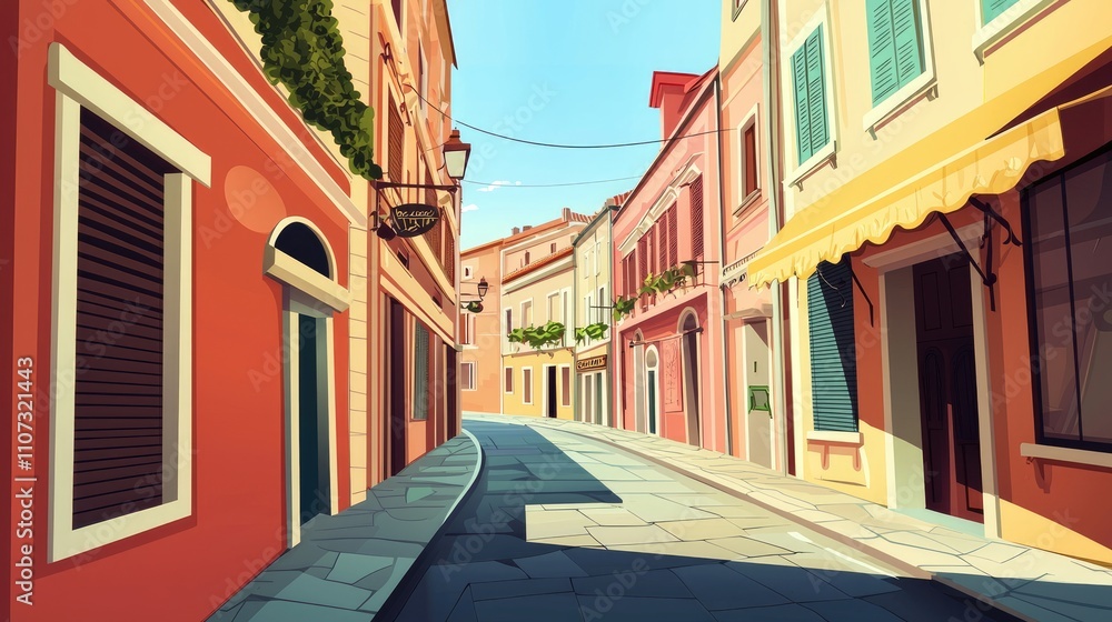 A Narrow Cobblestone Street Lined with Colorful Buildings in an Italian City