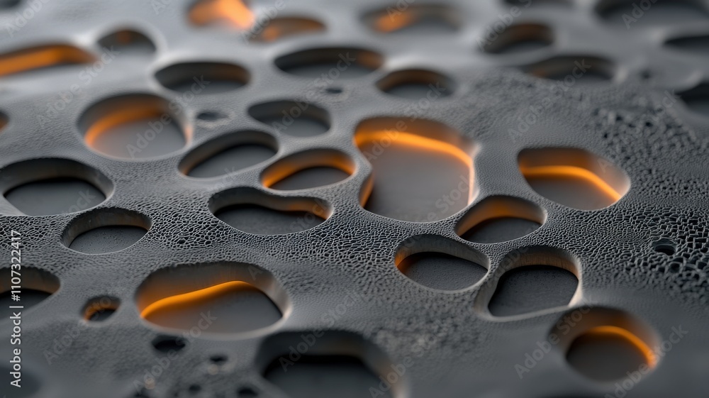 material science ceramics concept. A close-up image of textured surface with irregular holes and soft glowing accents, creating an abstract, organic appearance. material science ceramics concept. A close-up image of textured surface with irregular holes and soft glowing accents, creating an abstract, organic appearance.