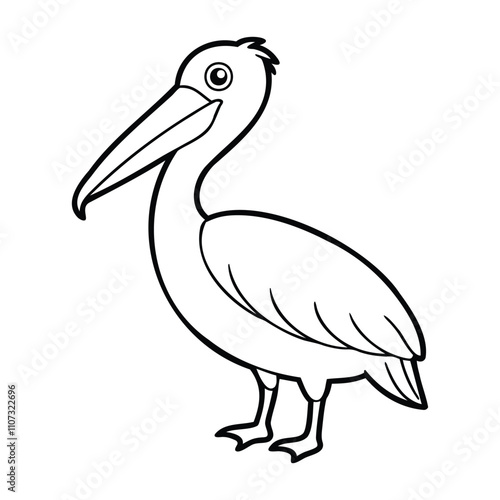 Simple black and white outline illustration of a pelican