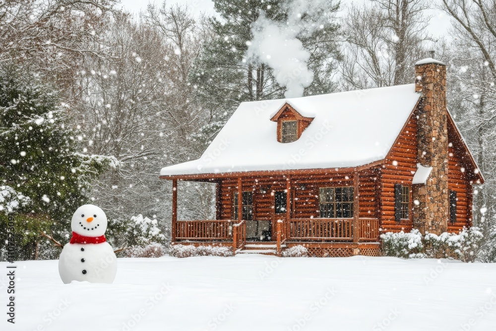 Naklejka premium cozy winter scene cabin