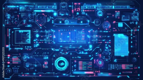 Blue vector network background with futuristic technology elements