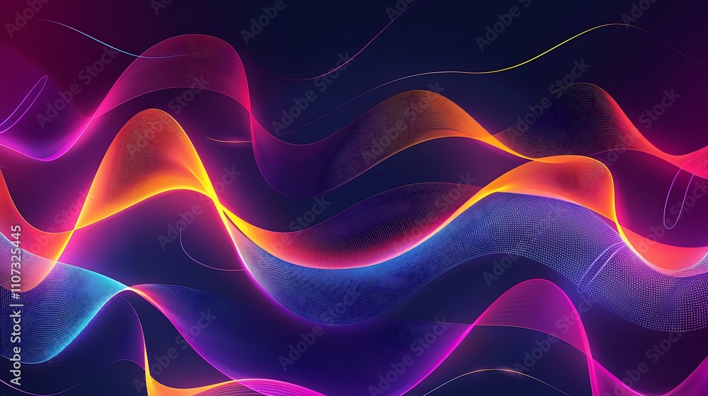 Obraz premium A wavy, abstract digital art with layered, curved lines of bright colors, flowing smoothly like a vibrant liquid prominent colors transition