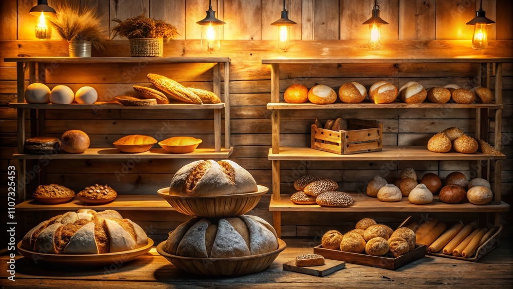 Warm and Cozy Fresh White Bread in a Bakery Setting - Low Light Photography Concept Art for Food Lovers and Culinary Aesthetics in Whitespace Background Warm and Cozy Fresh White Bread in a Bakery Setting - Low Light Photography Concept Art for Food Lovers and Culinary Aesthetics in Whitespace Background