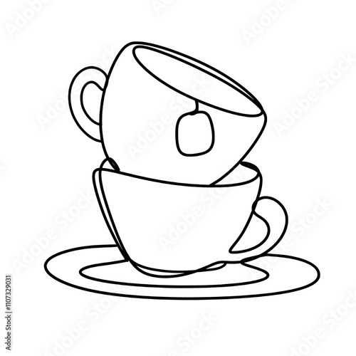 Stacked coffee cups one line art drawing 