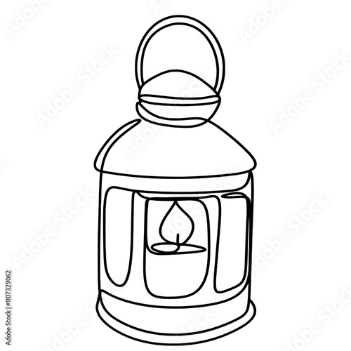 Candle lantern one line art drawing 