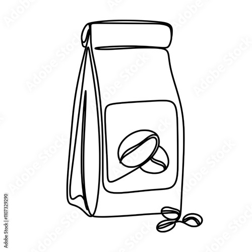 Coffee bag one line art drawing