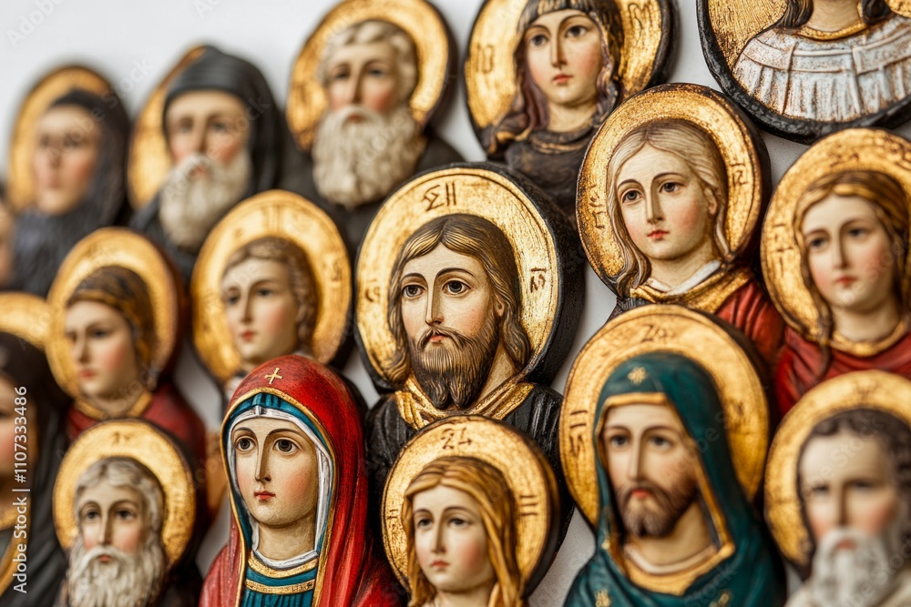 A collection of beautifully crafted religious icons featuring various saints and figures. Each icon tells a unique story through vibrant colors and intricate details. Generative AI A collection of beautifully crafted religious icons featuring various saints and figures. Each icon tells a unique story through vibrant colors and intricate details. Generative AI