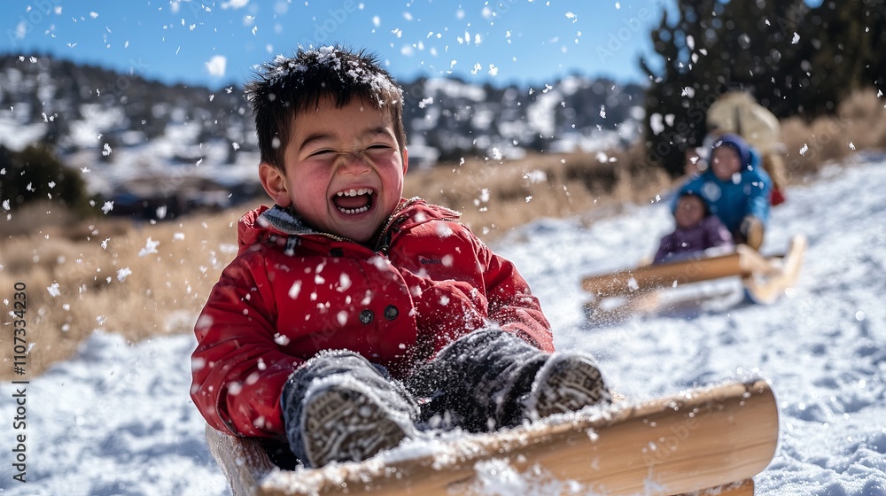 A Joyful Day of Winter Sledding Fun with Children A Joyful Day of Winter Sledding Fun with Children